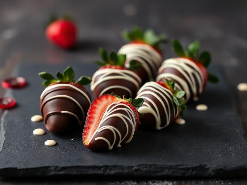 Chocolate covered strawberries with decorative drizzle from KD Desserts